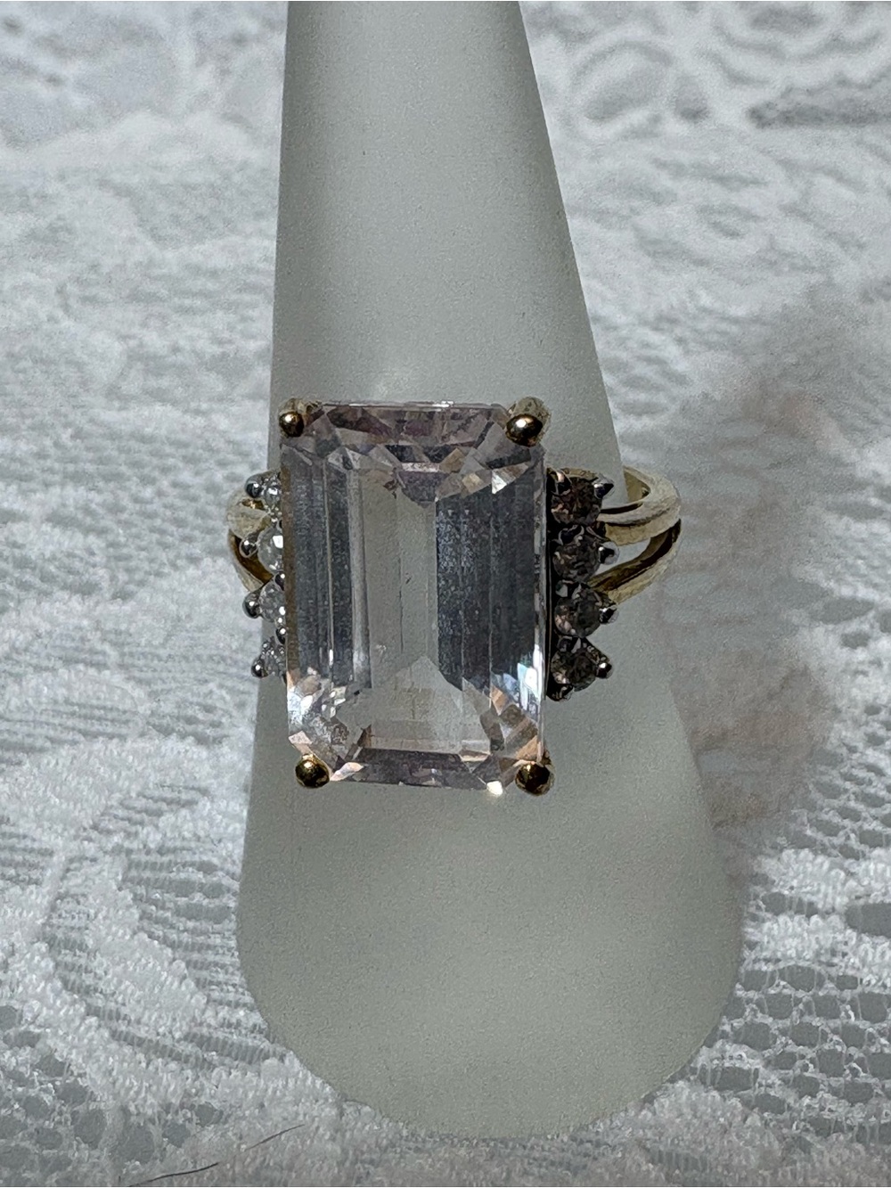 14kt Gold Emerald Cut Kunzite and Diamond Ring Estate